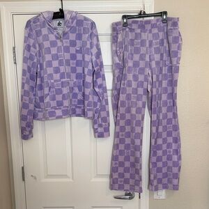 Juicy Couture new super Plush Purple Checkered Hoodie and Pants Set, size 1X